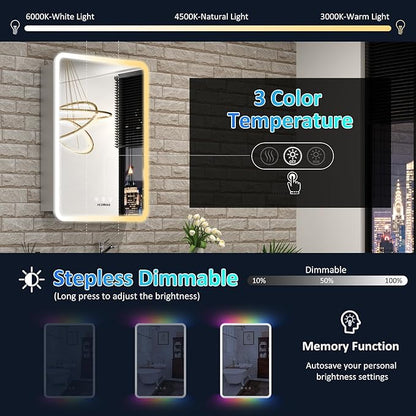 24×32 Inch LED Lighted Medicine Cabinet, Bathroom Medicine Cabinet with Mirror and Lights, RGB Multicolor Backlit, Adjustable Front Lighted, Defogger, Dimming, Memory Function, Wall Mounted