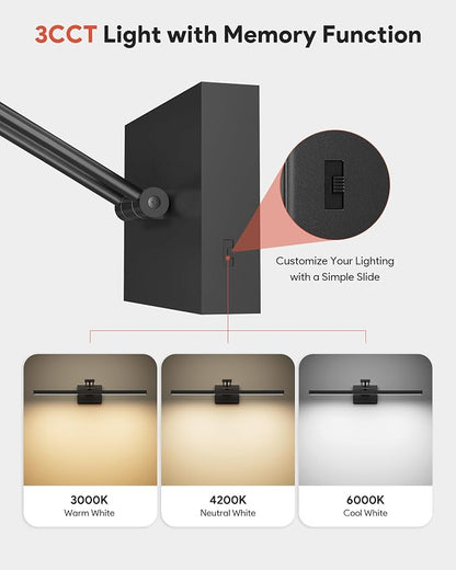 VONLUCE 24" Modern LED Bathroom Vanity Light, Matte Black | 3CCT, Flicker-free, 360° Rotatable Head & Swing Arm, IP44 waterproof Bathroom Light Fixture Over Mirror for Bathroom, Picture