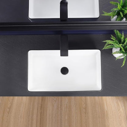 Vessel Sink 24"x14" Rectangular Bathroom Sink Modern White with Black Trim Porcelain Ceramic Above Counter Vanity Sink for Bathrooms Art Basin
