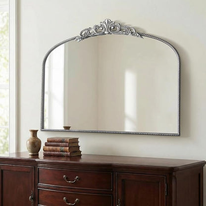 Micasso Vintage Silver Arched Mirror: 36"x29" Baroque Antique Wall Mirror | Traditional Ornate French Decorative Wall Mirror for Bedroom/Bathroom/Entryway/Hallway/Dresser/Vanity/Mantel/Nightstand