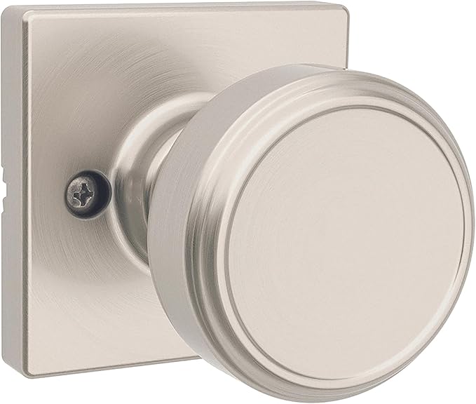 Kwikset Maven Dummy Door Knob, Single Sided Handle for Closets, French Double Doors, and Pantry, Satin Nickel Non-Turning Square Interior Push/Pull Door Knob, with Microban Protection