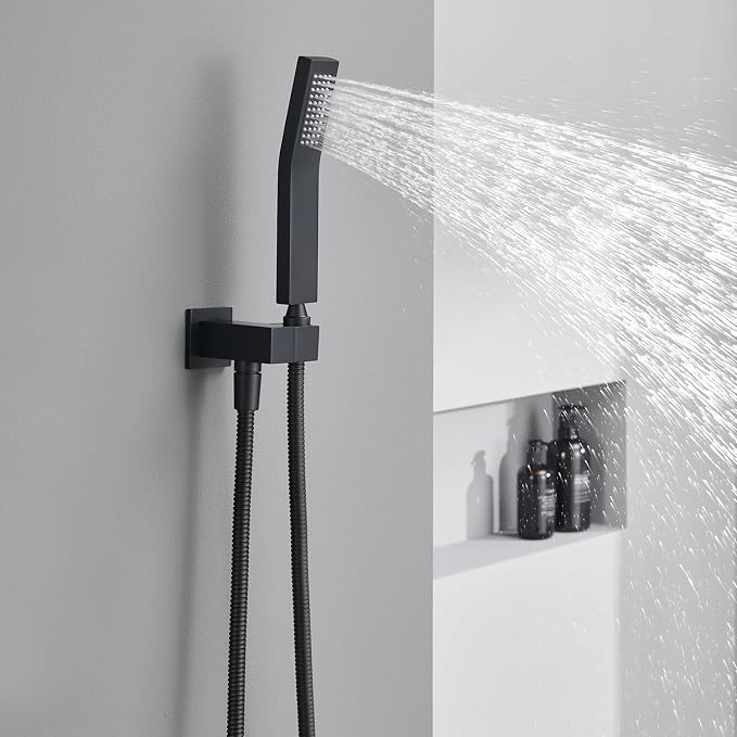Shower System 12 Inches Rain Shower Combo Set Black Ceiling Mount Shower Faucet Bathroom Faucets with Rainfall Shower Head and Hand Shower