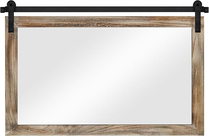 COGOOD Farmhouse Bathroom Mirrors for Over Sink - 26 x 41 Striped Brown | Rustic Barn Door Wood Framed Vanity Mirror for Entryway, Living Room, Bedroom, Dresser Wall Decor