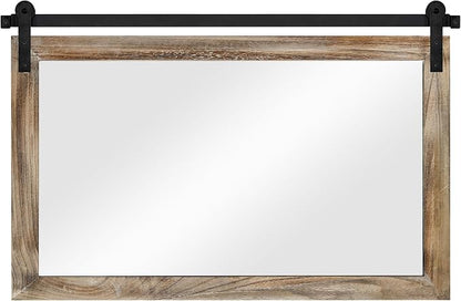 COGOOD Farmhouse Bathroom Mirrors for Over Sink - 26 x 41 Striped Brown | Rustic Barn Door Wood Framed Vanity Mirror for Entryway, Living Room, Bedroom, Dresser Wall Decor