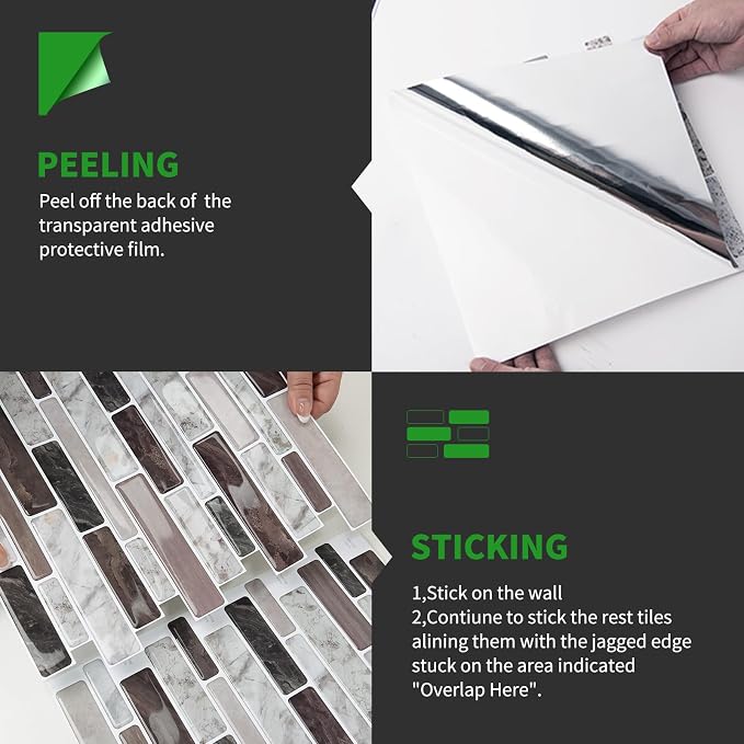 LONGKING Self-Adhesive Kitchen Backsplash, Marble Look Decorative Tiles (10 Tiles) (Multi) | Peel and stick backsplash, self-adhesive wall tile, Multi, marble, waterproof, kitchen bathroom wall, 10 tiles