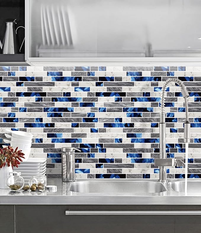 STICKGOO Thicker Design Peel and Stick Tile Backsplash, 12”×12”Stick on Backsplash for Kitchen, Self Adhesive Tile Stickers for Kitchen Backsplash and Bathroom(10 Sheets, Deep Blue)