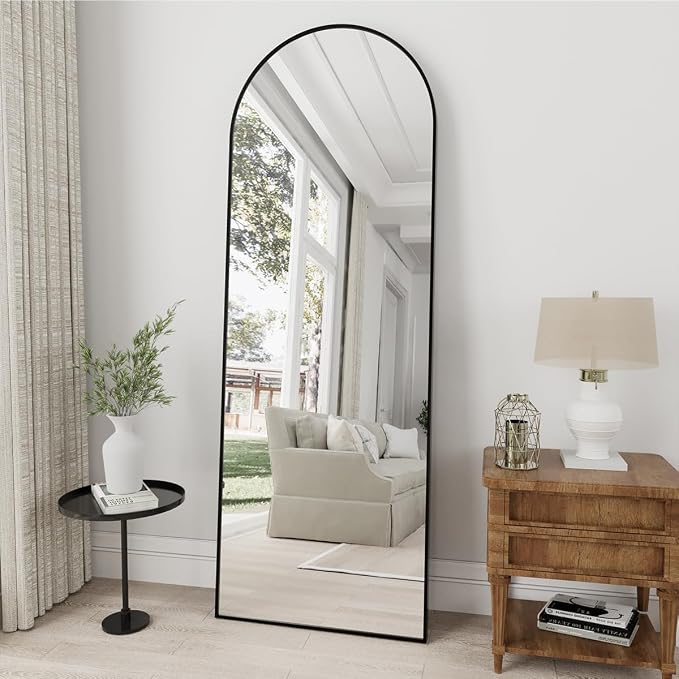 Dewfig Arched Full Length Mirror, 57"X20" Large Full Body Mirror, Black | Aluminum Alloy Frame Floor Mirror, HD Shatterproof Tempered Glass, Lean/Stand/Wall for Living Room,Bedroom, Dressing Room