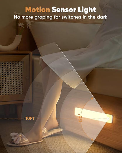 2 Pack Under Cabinet Lighting, Motion Sensor Light Indoor, Rechargeable Closet Lights Battery Operated, Wireless Dimmable LED Cabinet Lights, Under Counter Lights for Kitchen Warm Color