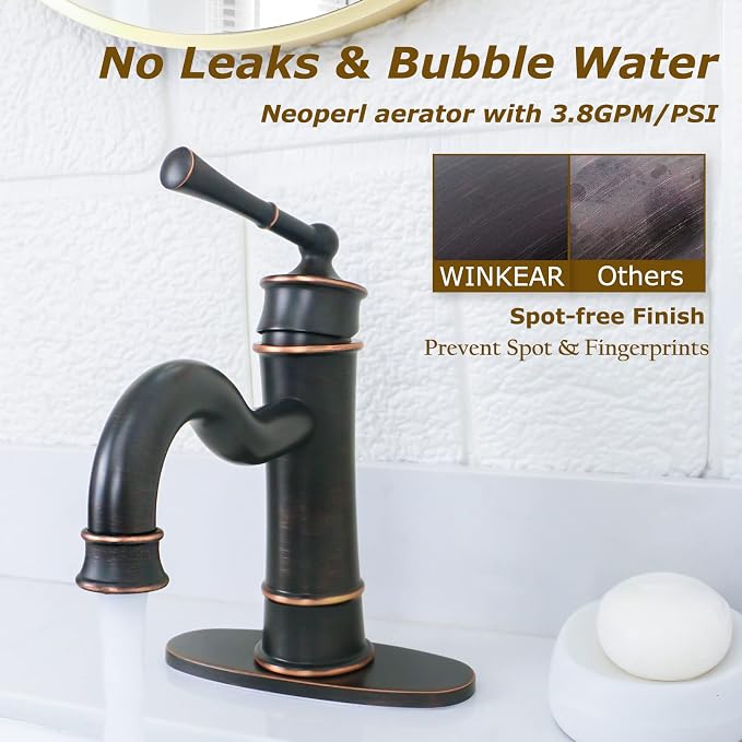 Roman Oil Rubbed Bronze Bathroom Sink Faucet, Single Hole Bathroom Faucet | Classic Brass Bathroom Faucet with Pop-up Drain and Hoses, RV & Outdoor Basins, for 1 or 3 Hole