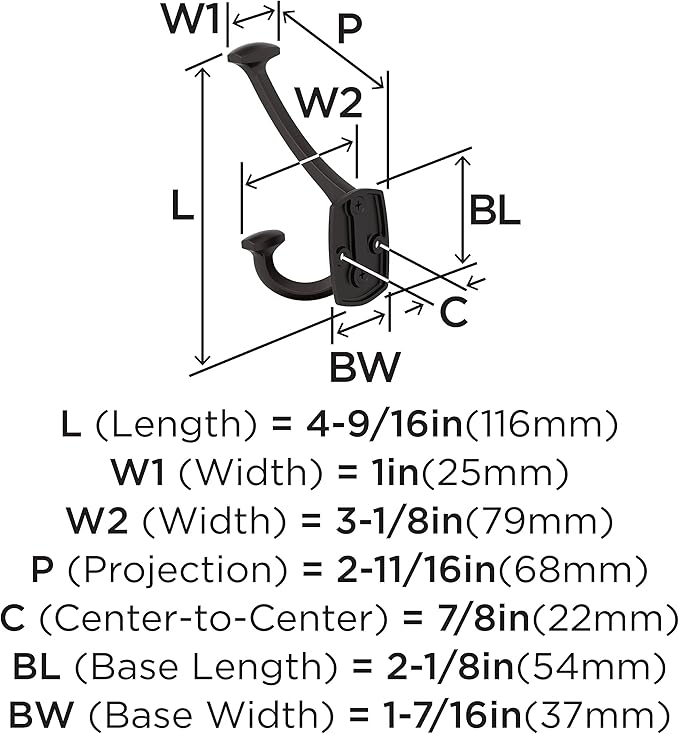Amerock H37004ORB | Vicinity Triple Prong Decorative Wall Hook | Oil Rubbed Bronze Hook for Coats, Hats, Backpacks, Bags | Hooks for Bathroom, Bedroom, Closet, Entryway, Laundry Room, Office