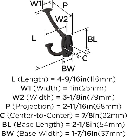 Amerock H37004ORB | Vicinity Triple Prong Decorative Wall Hook | Oil Rubbed Bronze Hook for Coats, Hats, Backpacks, Bags | Hooks for Bathroom, Bedroom, Closet, Entryway, Laundry Room, Office