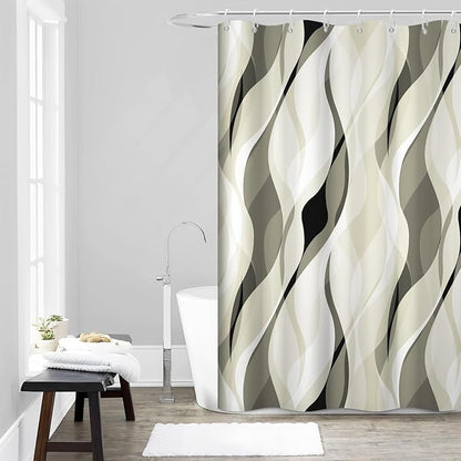 Light Green Shower Curtain, Modern Abstract Green and Grey Striped Shower Curtain Set for Bathroom Waterproof Shower Curtain with Hooks, 54x72 Inch