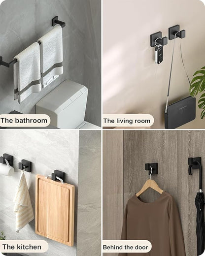 10-Piece Matte Black Bathroom Hardware Set, 16" Towel Bar Set, Modern Square Bathroom Accessories Kit with 2 Toilet Paper Holders, 2 Towel Rings, 4 Robe Hooks Bathroom Accessories