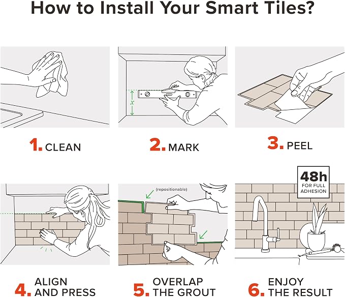 Smart Tiles Peel and Stick backsplash, Subway Cream Beige, 11.55"x8.38" | Pack of 5 (2.8 sq ft), Glossy, Heat/Moisture Resistant, Low VOC, Kitchen/Bathroom, Renter Friendly, Made in Canada