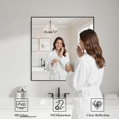 Koonmi Black Mirrors for Wall, 30x30 Inch Bathroom Mirror, Rectangular Wall Mirror for Living Room Bedroom Bathroom, Hangs Horizontally or Vertically