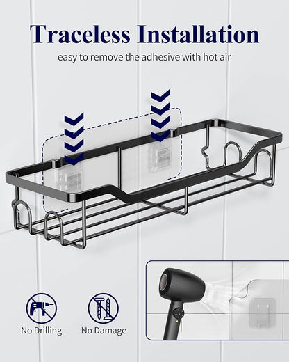 Kitsure Shower Caddy, Adhesive Shower Organizer, Large, Black | Stainless Steel Shelf for Inside Shower, No Drill Bathroom Organizers and Storage, Home Decor Accessories