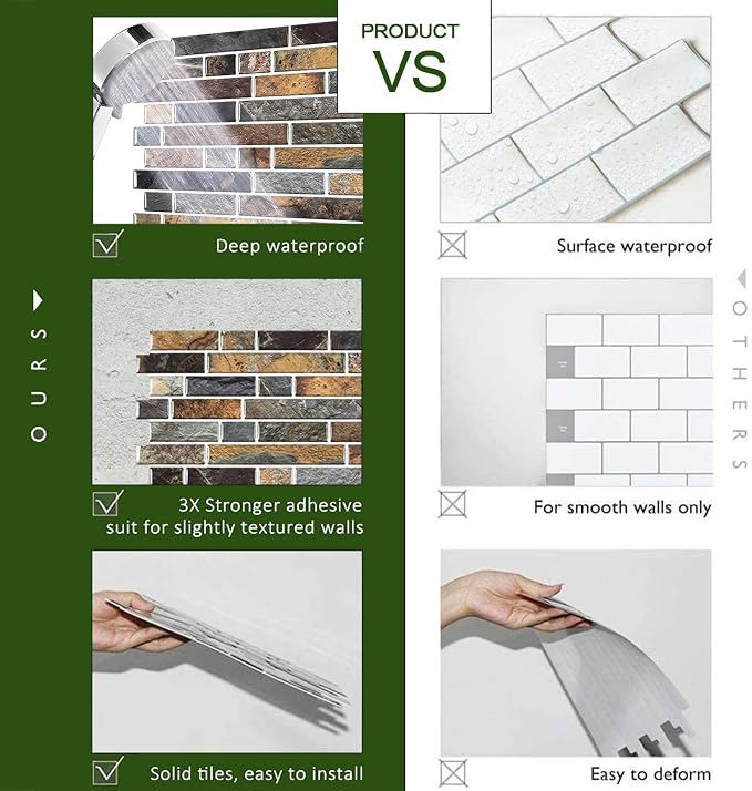 STICKGOO Peel and Stick Backsplash - 10 Sheets of 12”×12” - 3D Self Adhesive Peel and Stick Tile Backsplash for Kitchen & Bathroom