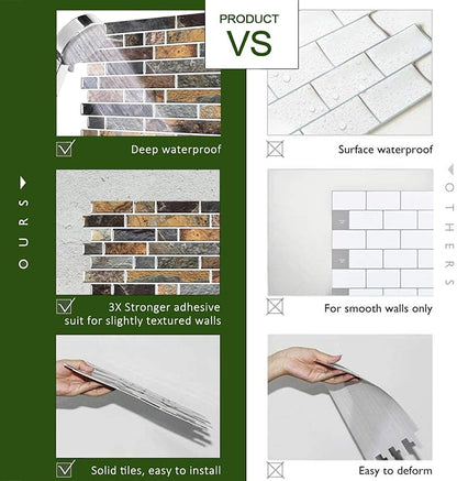 STICKGOO Peel and Stick Backsplash - 10 Sheets of 12”×12” - 3D Self Adhesive Peel and Stick Tile Backsplash for Kitchen & Bathroom