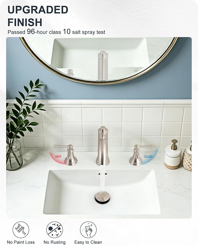 3 Hole Bathroom Faucet Brushed Nickel, 8 Inch 2 Handles with Drain | Lead-Free Brass, Widespread Bathroom Sink Faucet, Pre-installed cUPC Supply Lines, 10 Mins Install, For Vanity Rv Lavatory