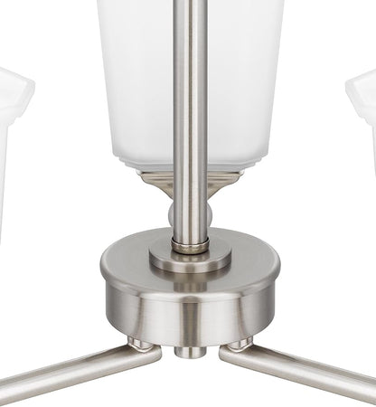 Nox 3-Light Chandelier Pendant Ceiling Light Brushed Nickle White Glass Shade Adjustable Height for Hallway, Entryway, Passway, Dining, Bedroom, Kitchen, Balcony Living Room