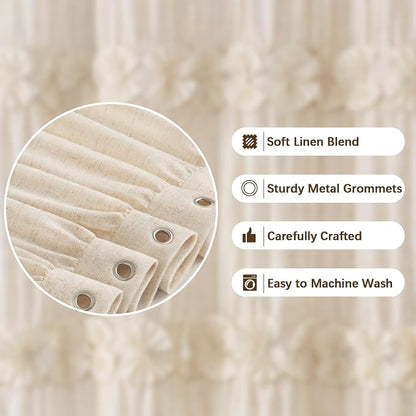 Ruffle Farmhouse Linen Shower Curtain with Vintage Bow 72" W x 72" H | Linen Blend Fabric, Ruffle Bow and Ruffled Hem，Linen Texture，Machine Washable，12 Metal Holes and Plastic Hooks
