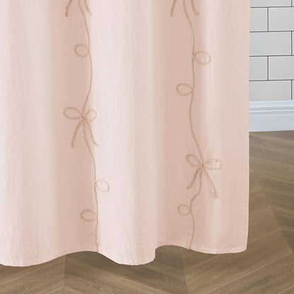 Peri Home 100% Cotton Fabric Shower Curtain for Bathroom, 72 x 72 inches, Blush Sasha Bows | Cotton Fabric, Bathroom