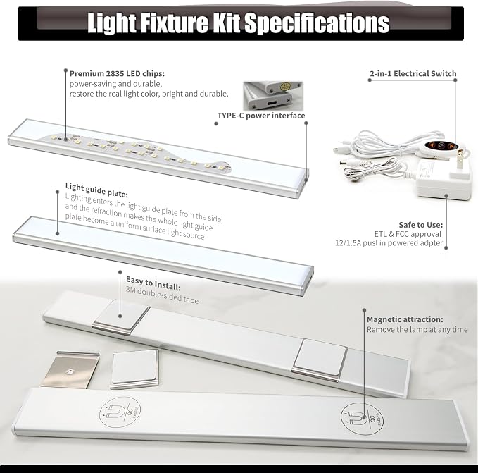 LED Vanity Light for Mirror, Bright/RA90/6000K/Dimming Makeup Lights, 12V/16W Lighting for Mirror, Lighting for Makeup Vanity Table & Bathroom Mirror