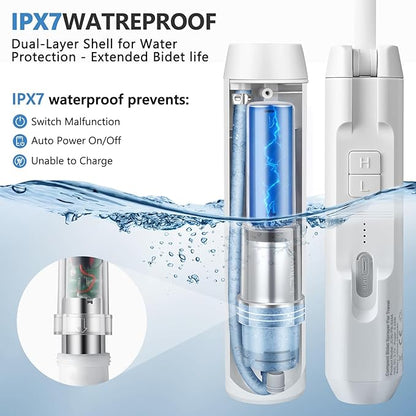 Portable Bidet for Home & Hotel use, Travel Bidet with Adjustable High Pressure & Flush Angle, IPX7 Waterproof, 1600mAh Electric Bidet for Women & Men with 2.5L Reservoir