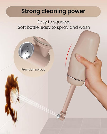 Portable Bidet for Travel & Camping - Manual Squeeze Handheld Peri Bottle for Feminine Hygiene, 3 Leak-Proof Seals, Extendable Sprayer with Rotating Nozzle for Men & Women (Khaki, General)