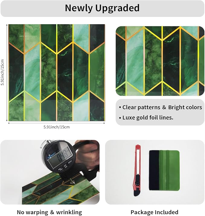 funlife Holographic Emerald Art Deco Peel and Stick Backsplash Self-Adhesive PVC Wall Tiles Easy DIY with Tools for Kitchen Bathroom and Laundry Room 5.9"x5.9"x50-Sheet Chevron Emerald