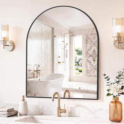 Sweetcrispy 30"x38" Arched Bathroom Mirror, Bathroom Mirrors for Over Sink | Modern Wall Mirrors Arch Decorative for Entryway, Bedroom, Vanity,Horizontal or Vertical Hanging, Black