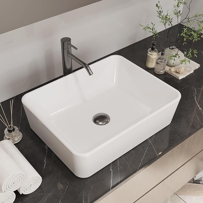 19"X15" Bathroom Vessel Sink Rectangular Above Counter White Porcelain Ceramic Modern Vanity Sink Rectangle Art Basin
