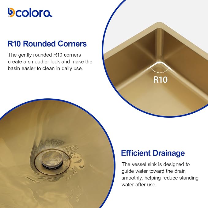 Dcolora 15 In. Gold Drop In Bathroom Vessel Sink for Vanity, 16 Gauge Stainless Steel Sink with Drain Assembly, 15"D x 15"W x 4"H #DC-VS261202