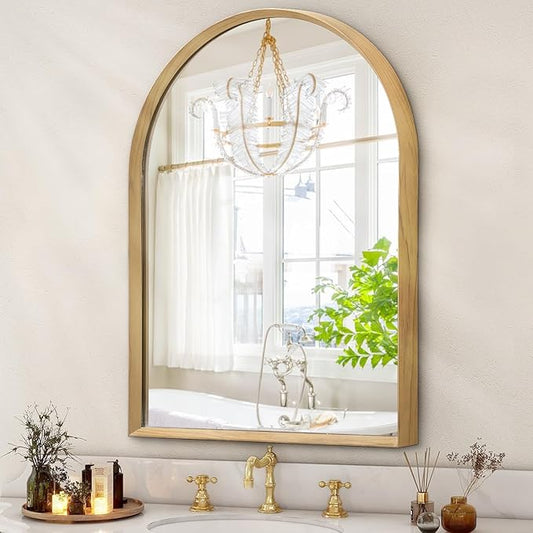 Arched Mirror Bathroom Wall Mirror 16"x12" Brushed Metal Vanity Wall Mounted Mirror for LivingRoom Bedroom Entryway Room Home Decor