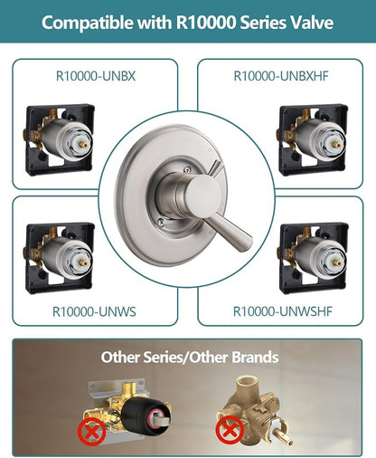 Shower Trim Kit Compatible with Delta 17& 1700 Series, Shower Cover Plate with Handle, Brushed Nickel(Valve& Catridge Not Inclued)