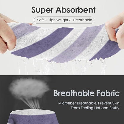 JML Microfiber Bath Towels, Bath Towel 2 Pack 30" x 60", Oversized, Soft, Super Absorbent and Fast Drying, Multipurpose Bathroom Towel Set for Sport, Fitness, Yoga, Coral Fleece Stripe Purple