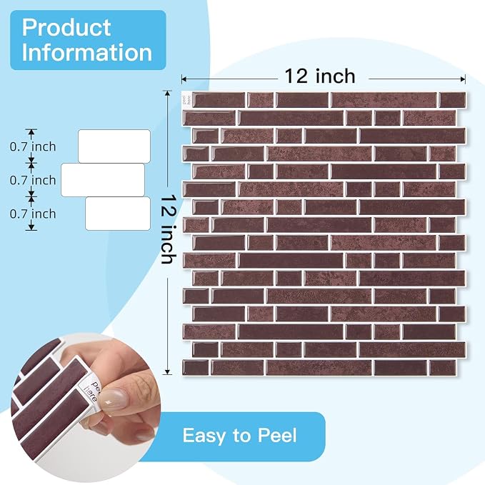 Art3d 10-Sheet Heavy-Duty Peel and Stick Backsplash, Waterproof Wall Tiles Stick on Kitchen Backsplash Living Space, Dark Burgundy