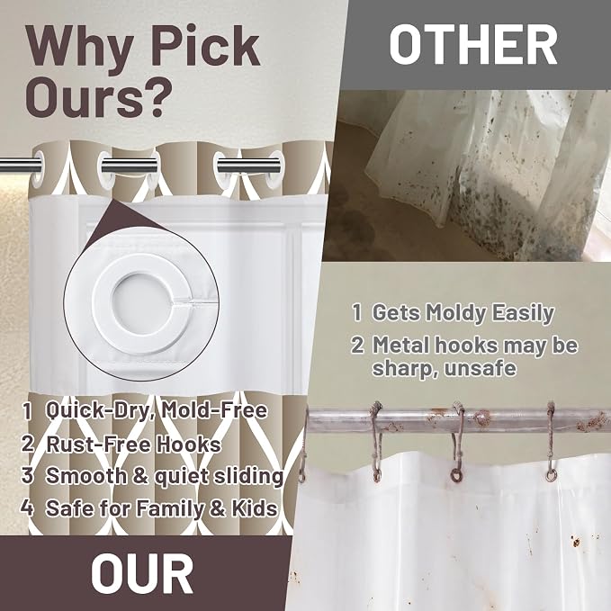 Gelbchu Cream No Hook Shower Curtain with Snap-in Liner, 71 x 74 Inch | Built-In Hooks, Mesh Top Window, Water-Repellent, Machine Washable, Quick Drying, Premium Polyester, Hotel Style, Modern