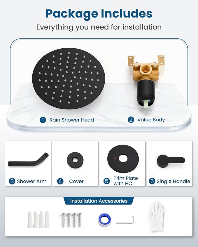 Airuida 8 Inch Matte Black Shower Faucet Set,Shower Valve Kit | Female Threads Rough-in Valve Shower Trim Kit,Single Handle Control Shower Set