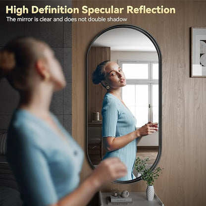Brightify Black Oval Mirror for Bathroom 22x48 Inch, Metal Framed Bathroom Vanity Mirrors, Full Length Wall Mirror for Entryway Living Room Wall Decorative Hang Vertical and Horizontal