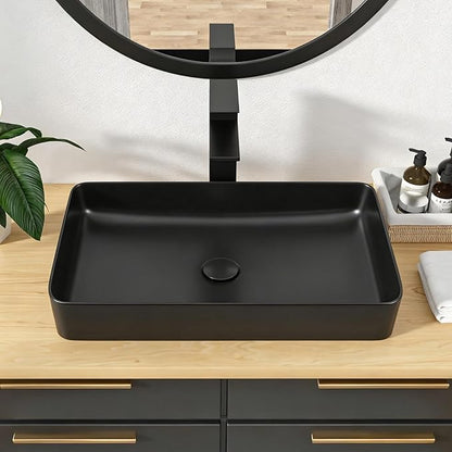 Vessel Sink Rectangle- 24"x14" Modern Rectangular Top Counter Bathroom Sink Matte Black Porcelain Ceramic Lavatory Sink Bowl Art Basin