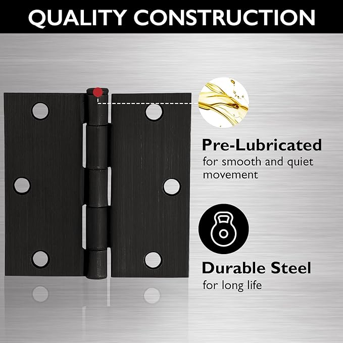 Design House Door Hinges for Interior Doors 10-Pack 3-1/2-inch x 3-1/2-inch, Design House Square Corner Steel Door Hinge Door Hardware, Oil Rubbed Bronze, 181503