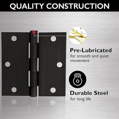 Design House 6-Pack Oil Rubbed Bronze Door Hinges – 3.5-inch x 3.5-inch – Square Corner Radius Steel Door Hinge – Fits Standard Doors – Design House 185959