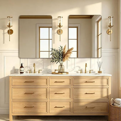Gold Bathroom Mirrors for Over Sink, 24x32 Inch Brushed Gold Wall Mirror, Rectangular Metal Framed Vanity Mirror -Modern Clean Design with Superior Stainless Steel Frame