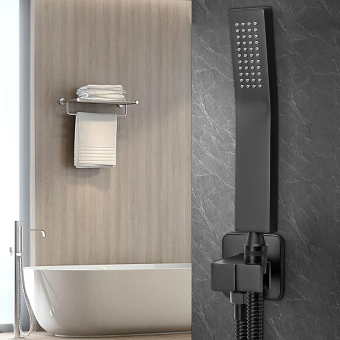 NearMoon HandHeld Shower Head, Luxury High Pressure Shower Kit with Wall Connector and Hose Set, for Bathroom Showering System Contemporary Square Style (Matte Black)