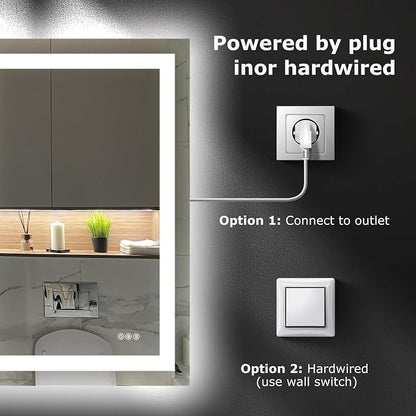 Hivone 40"X36" LED Bathroom Mirror with Lights, Anti-Fog, Dimmable, Backlit + Front Lit, Smart Bathroom Vanity Mirror, Memory Function, Shatterproof, Tempered Glass (Horizontal/Vertical)
