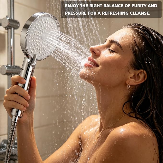 Filtered Shower Head with Handheld High Pressure 3 Spray Mode Showerhead | Detachable Shower Head Water Softener Filters Beads for Hard Water Remove Chlorine (Chrome)