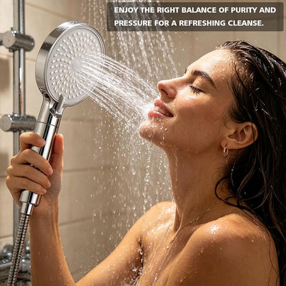 Filtered Shower Head with Handheld High Pressure 3 Spray Mode Showerhead | Detachable Shower Head Water Softener Filters Beads for Hard Water Remove Chlorine (Chrome)