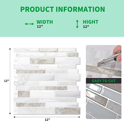 LONGKING 10 Sheet Marble Peel and Stick Backsplash for Kitchen,Self-Adhesive Tile Backsplash for Kitchen, Bathroom, 12" x 12", (Beige & White) | Peel and stick backsplash, self-adhesive wall tile, Beige White, marble, waterproof, kitchen bathroom wall,...