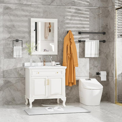 Matte Black 5-Piece SUS304 Stainless Steel Bathroom Hardware Set | Includes two 23.8-inch towel bars, one toilet paper holder, one towel ring and one robe hook for coordinated wall storage.